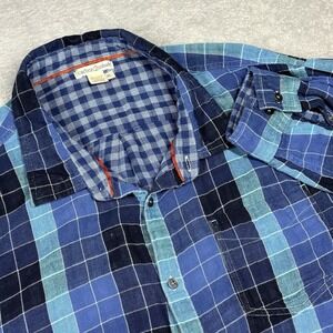 Carbon 2 Cobalt Button Down Mens XL Blue Plaid Cotton Long Sleeve 133073